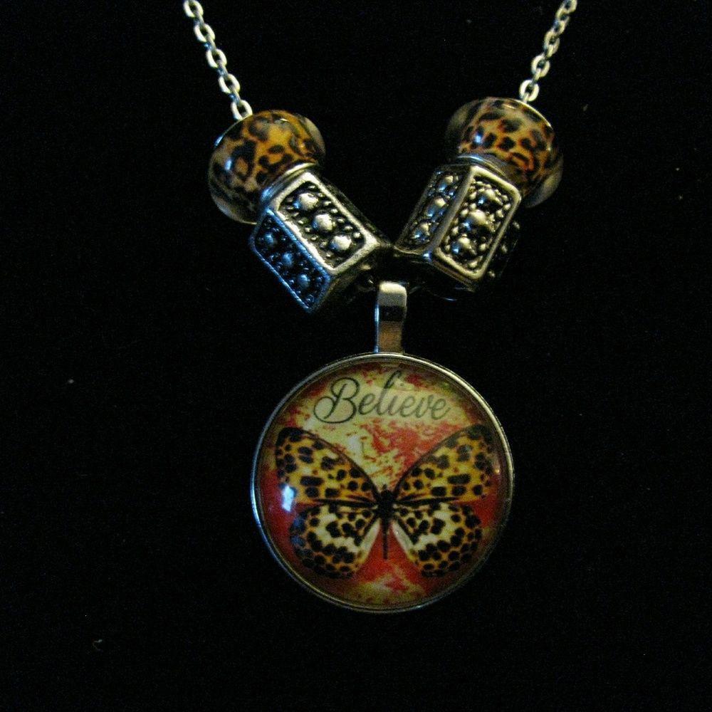 Believe Butterfly Necklace  leopard yellow orange